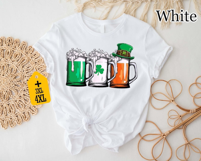 T-shirt irlandais pour la Saint-Patrick, t-shirt pour l'équipe de buveurs de la Saint-Patrick, t-shirt avec trèfle et drapeau irlandais, cadeau idéal pour les amateurs de bière, t-shirt trèfle