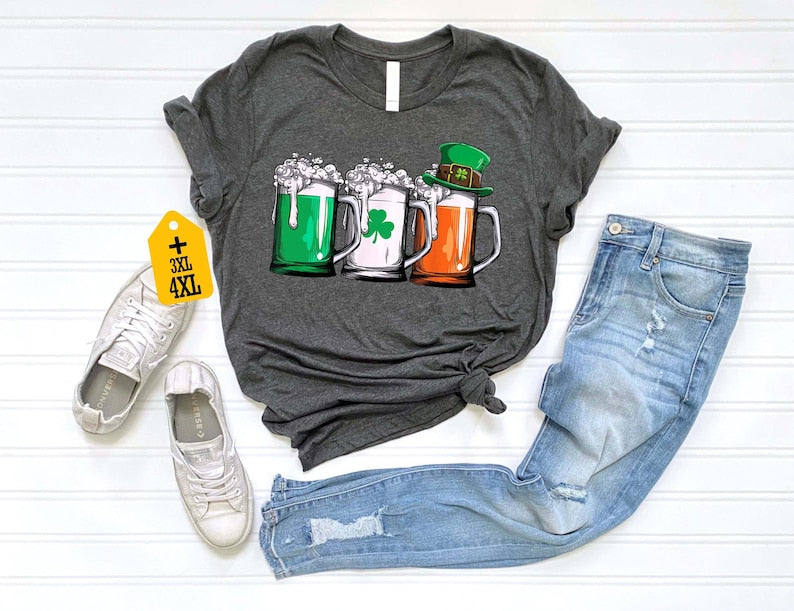 T-shirt irlandais pour la Saint-Patrick, t-shirt pour l'équipe de buveurs de la Saint-Patrick, t-shirt avec trèfle et drapeau irlandais, cadeau idéal pour les amateurs de bière, t-shirt trèfle