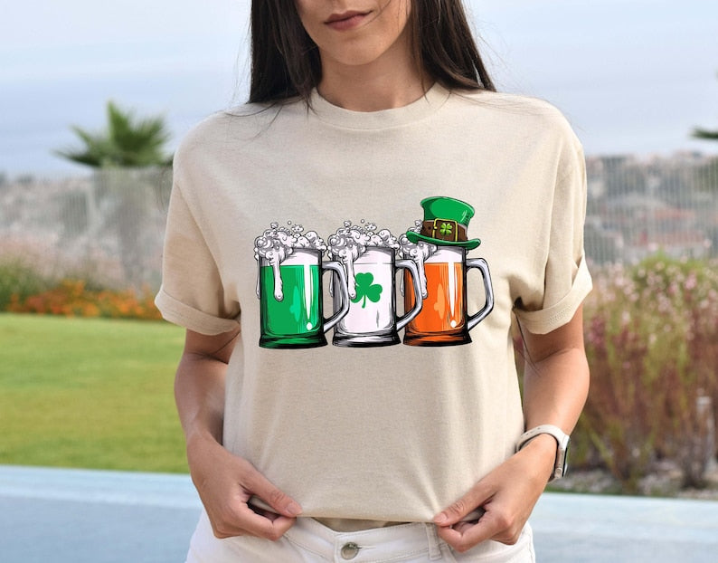 T-shirt irlandais pour la Saint-Patrick, t-shirt pour l'équipe de buveurs de la Saint-Patrick, t-shirt avec trèfle et drapeau irlandais, cadeau idéal pour les amateurs de bière, t-shirt trèfle
