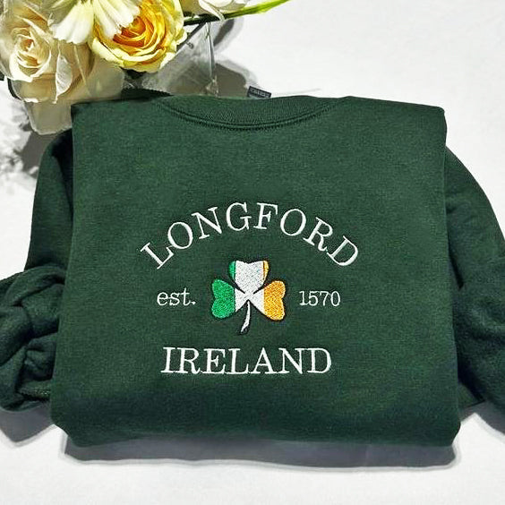 Sweat-shirt brodé personnalisé pour la Saint-Patrick, ville ou comté d'Irlande