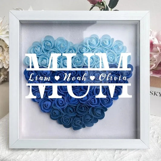 Mum Heart Shaped Monogram Flower Shadow Box Gift