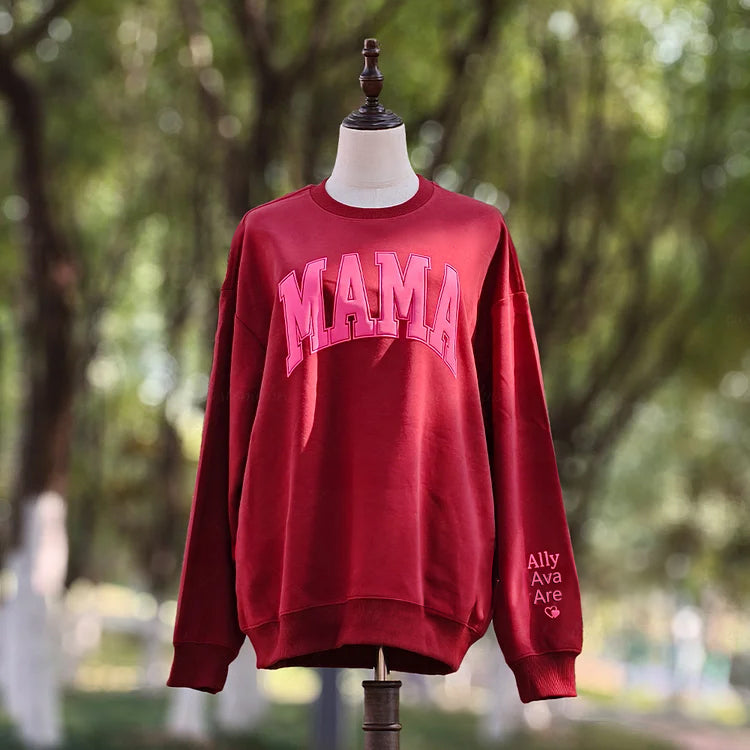 Custom Puff Mama Sweatshirt With Names On Sleeve