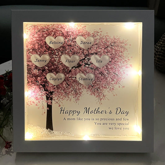 Custom Mom/Grandma Family Tree Heart Light Frame Gift