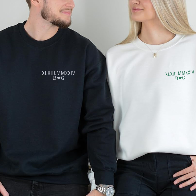 Personalized Embroidered Roman Numerals Sweatshirt With Initials