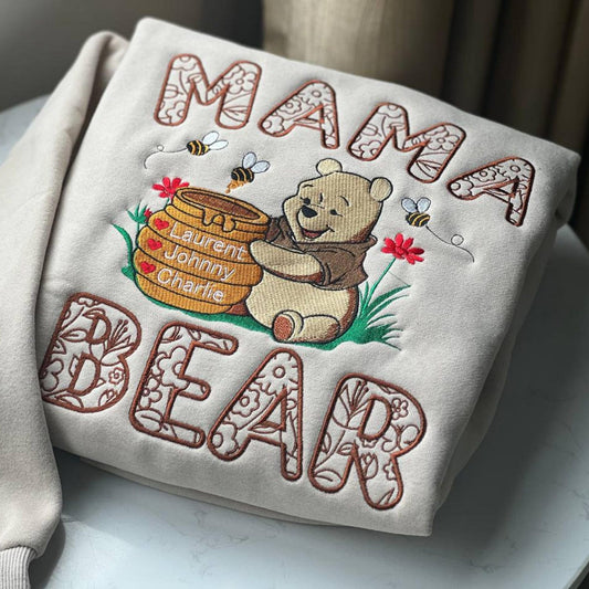 Sweat-shirt brodé personnalisé « Mama Bear » avec les noms des enfants