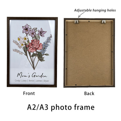 Personalized Birth flower Bouquet Names Frame