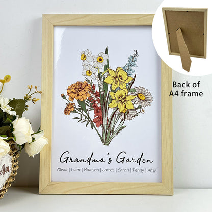 Personalized Birth flower Bouquet Names Frame