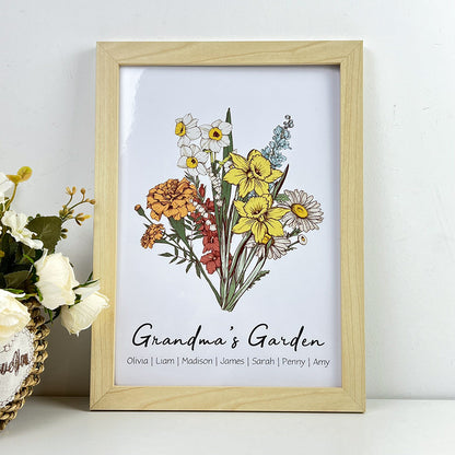 Personalized Birth flower Bouquet Names Frame