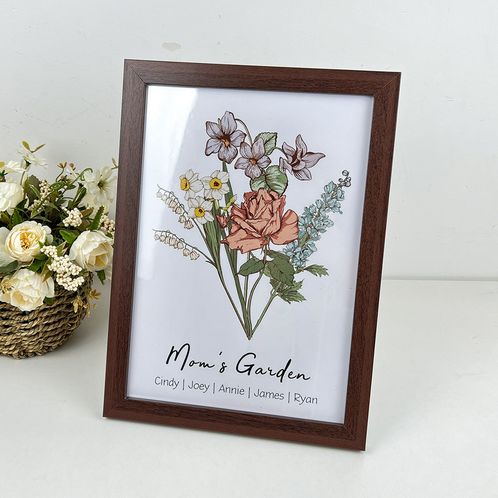 Personalized Birth flower Bouquet Names Frame