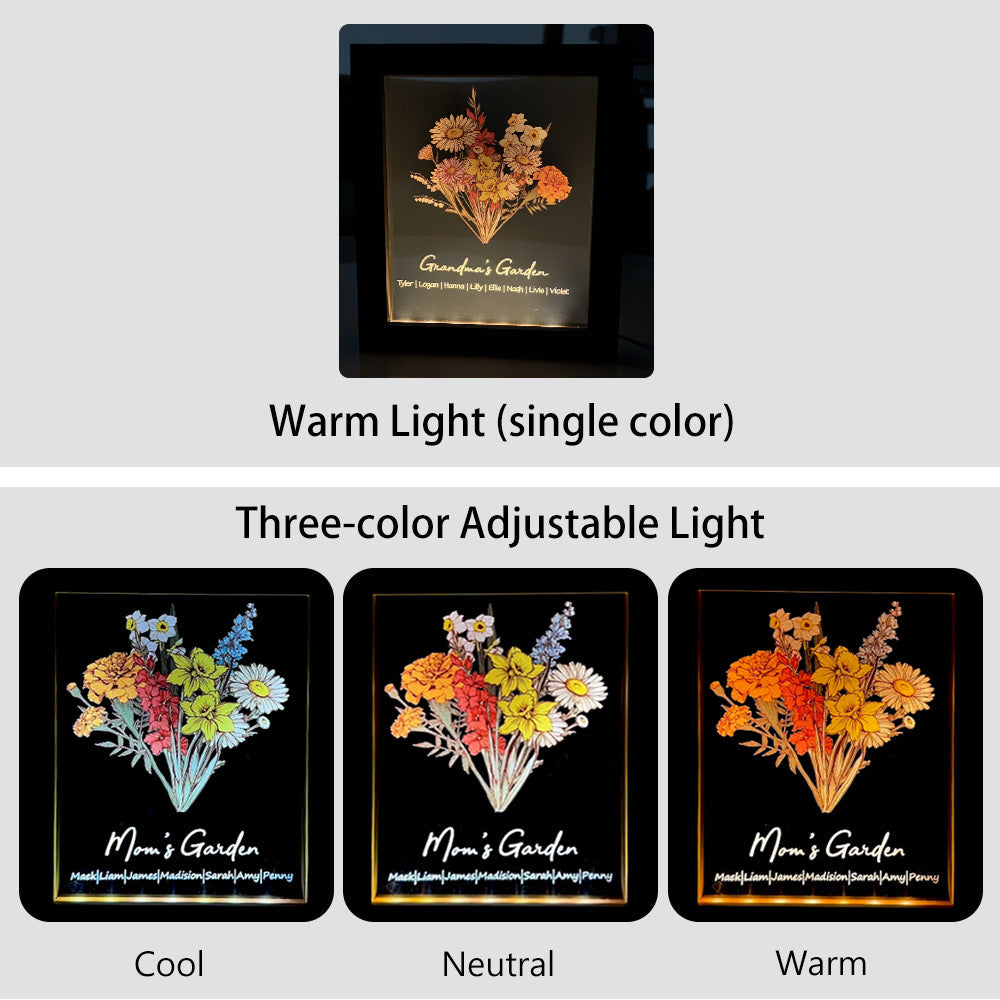 Personalized Birth flower Bouquet Names LED Light