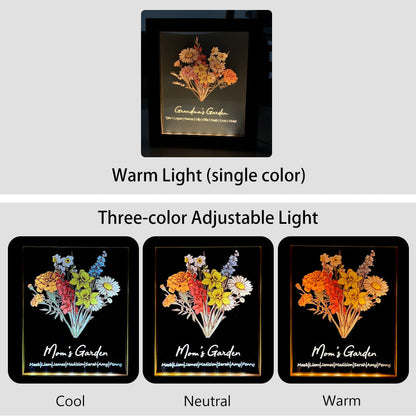 Personalized Birth flower Bouquet Names LED Light