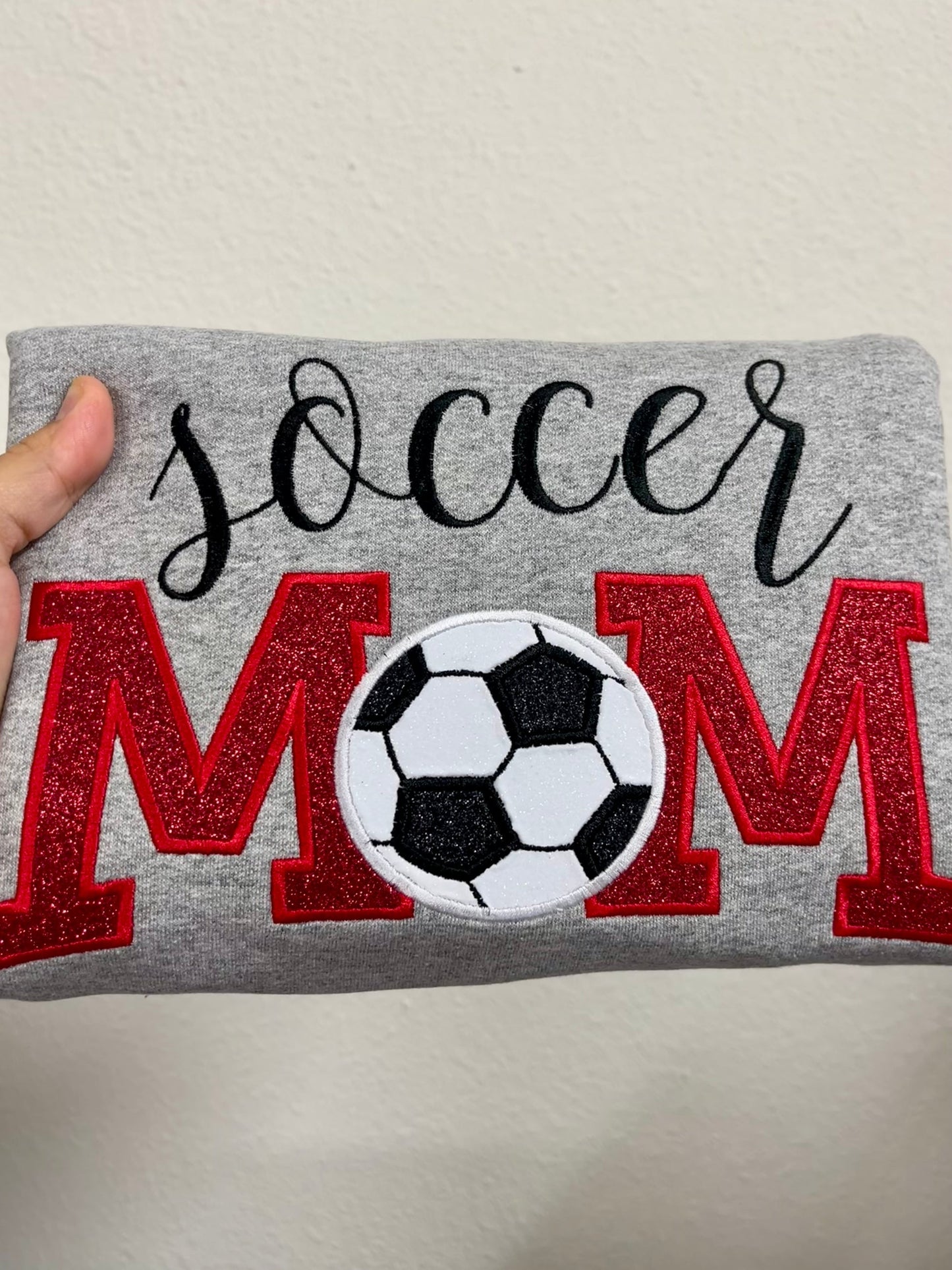 Custom Embroidered Glitter Soccer Mom Sweatshirt