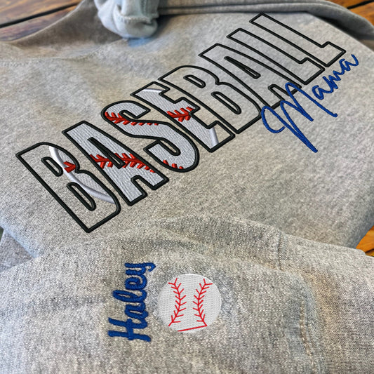 Custom Sports Embroidered Mama/Mom/Nana Sweatshirt