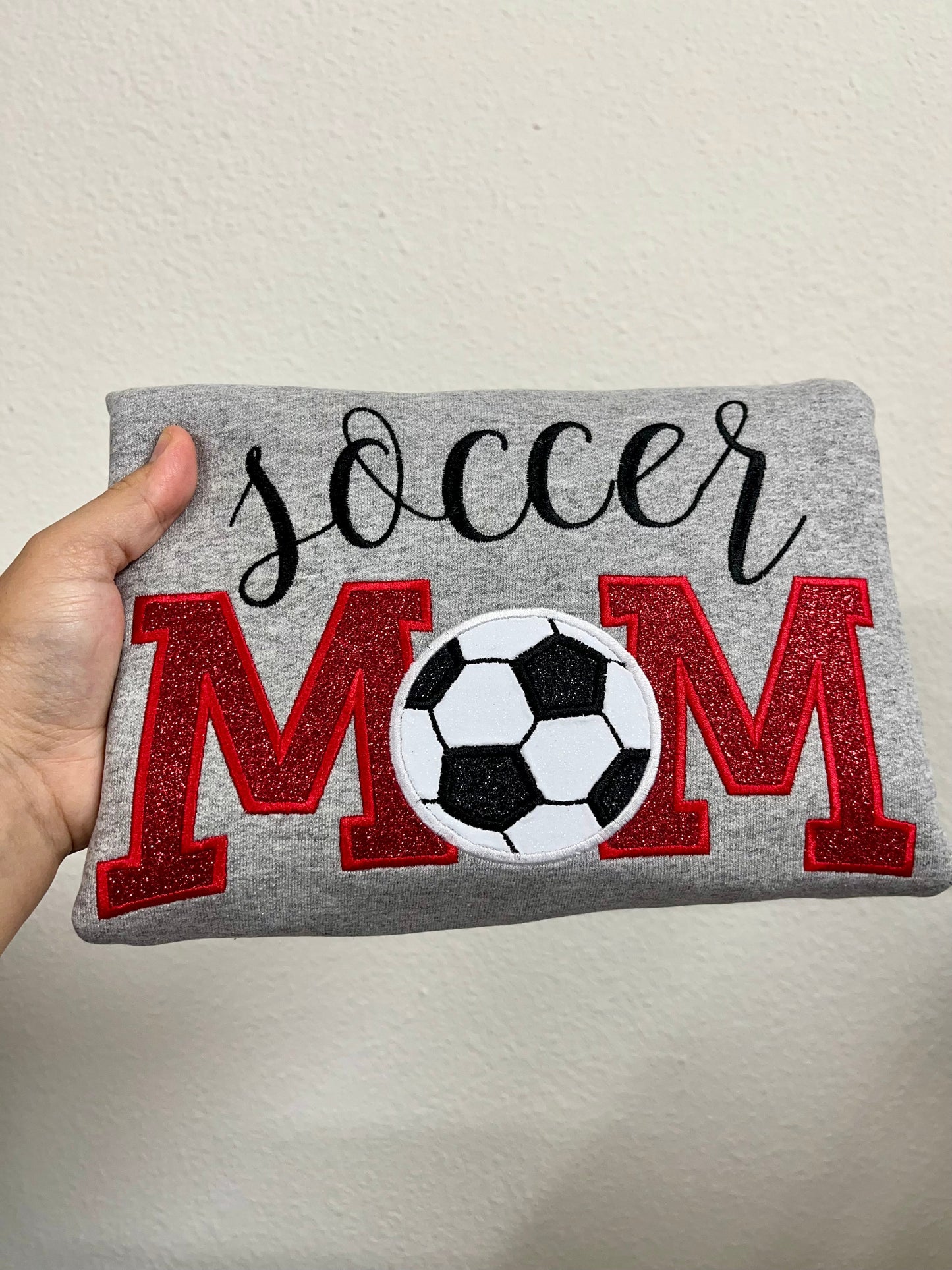 Custom Embroidered Glitter Soccer Mom Sweatshirt