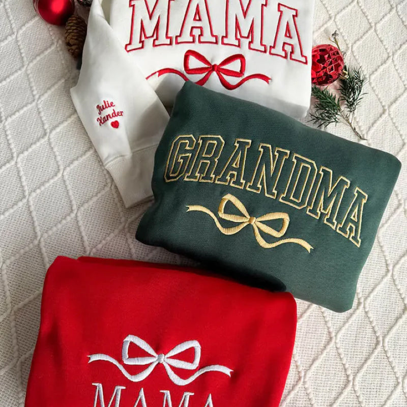 Mothers Day Personalized Mama Embroidered Sweatshirt With Bow Detail