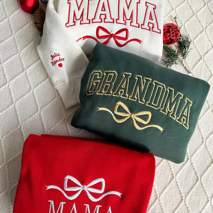 Mothers Day Personalized Mama Embroidered Sweatshirt With Bow Detail