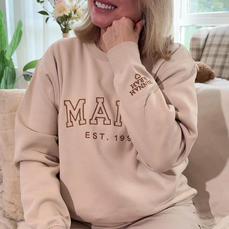 Mothers Day Personalized Mama Embroidered Sweatshirt With Bow Detail