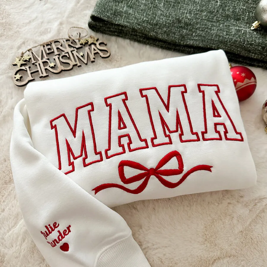 Mothers Day Personalized Mama Embroidered Sweatshirt With Bow Detail