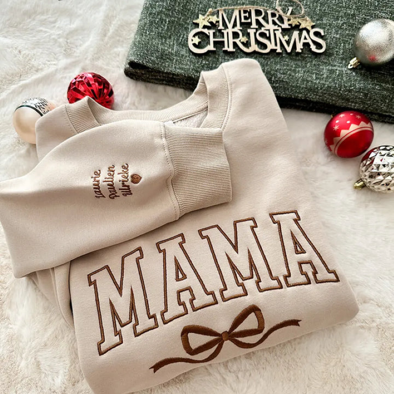 Mothers Day Personalized Mama Embroidered Sweatshirt With Bow Detail