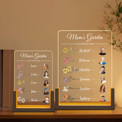 Let Love Grow In Mom's Garden Custom Family Birth Flower With Name & Photo Led Light