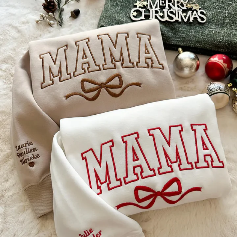 Mothers Day Personalized Mama Embroidered Sweatshirt With Bow Detail