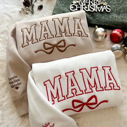Mothers Day Personalized Mama Embroidered Sweatshirt With Bow Detail