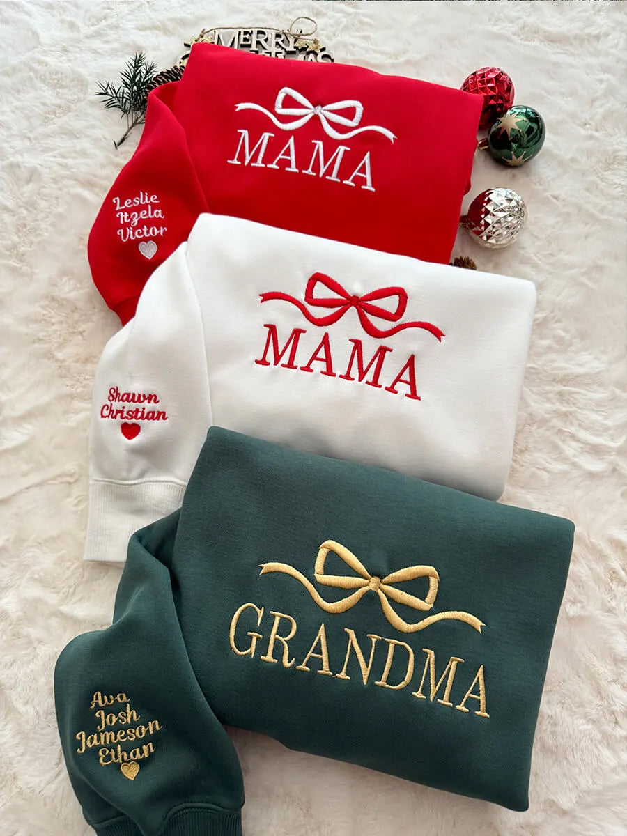 Mothers Day Personalized Mama Embroidered Sweatshirt With Bow Detail