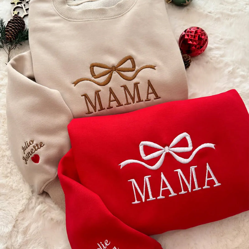 Mothers Day Personalized Mama Embroidered Sweatshirt With Bow Detail