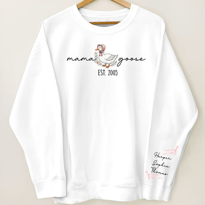 Sweat-shirt personnalisé à manches longues imprimé Mama Goose Est., cadeau pour maman et grand-mère