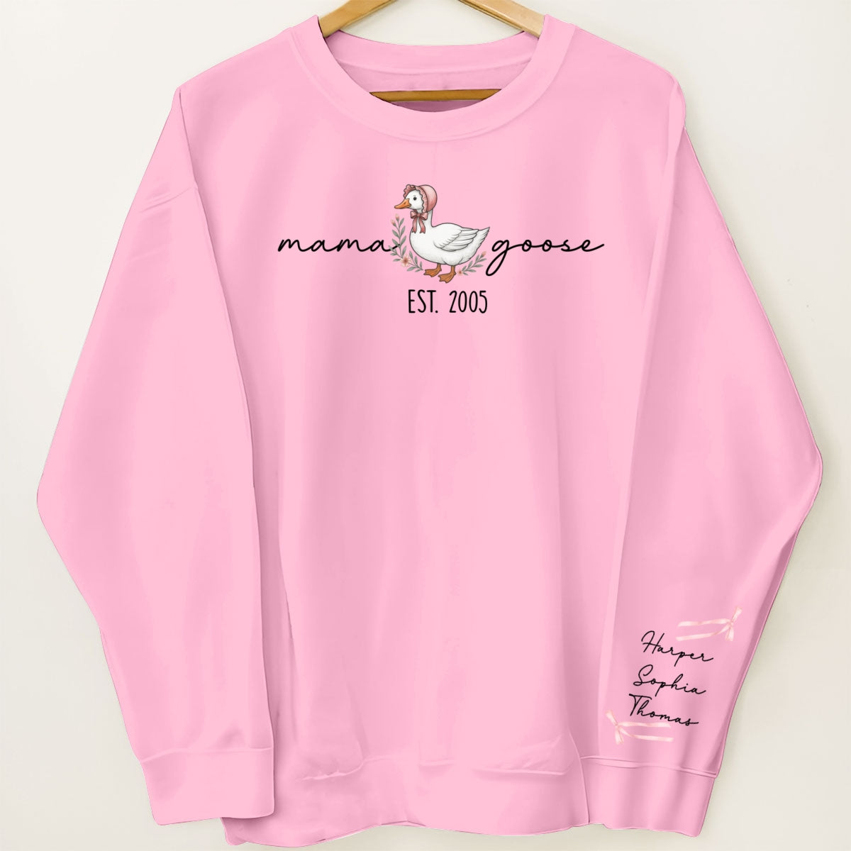 Sweat-shirt personnalisé à manches longues imprimé Mama Goose Est., cadeau pour maman et grand-mère