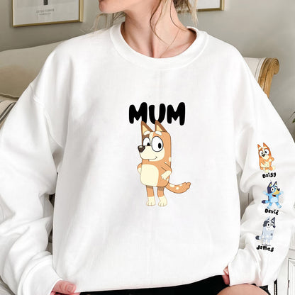 Custom Cartoon Mama Sweatshirt with Kid's Name on Sleeve