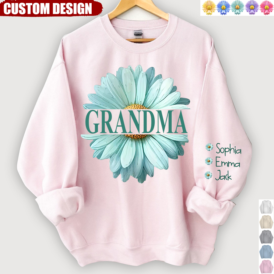 Grandma Flower Daisy Color And Grandkids Sweatshirt