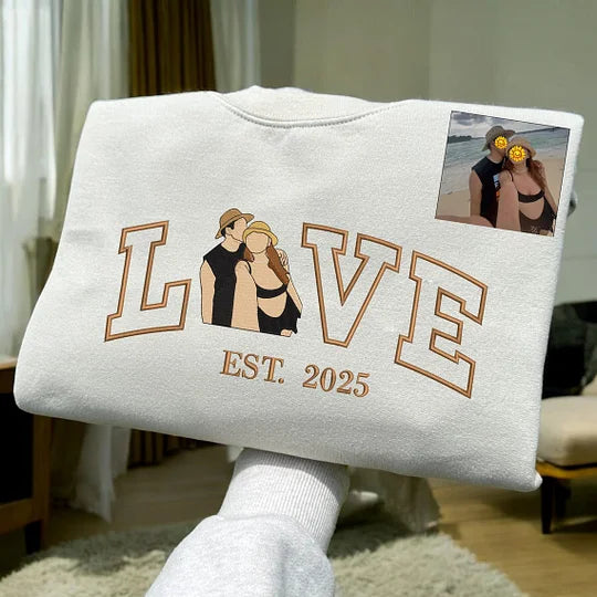 Personalized Embroidered Photo Couple LOVE Est Year Sweatshirt