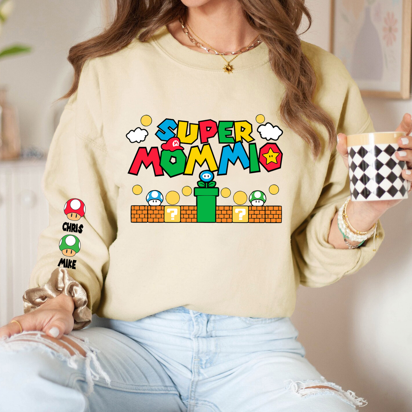 Custom Super Mommio Sweatshirt, Personalized Super Daddio Shirt