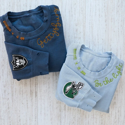 Sweat-shirt ras du cou vintage personnalisé brodé à la main avec motif équipe de football