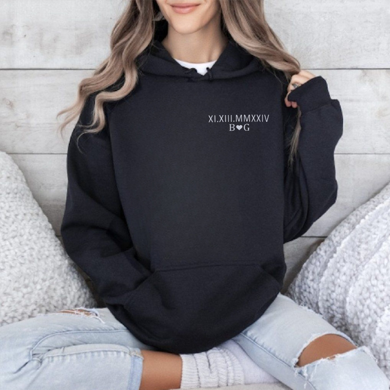 Personalized Embroidered Roman Numerals Sweatshirt With Initials