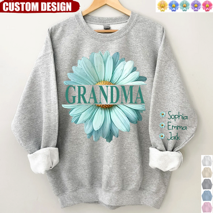 Grandma Flower Daisy Color And Grandkids Sweatshirt