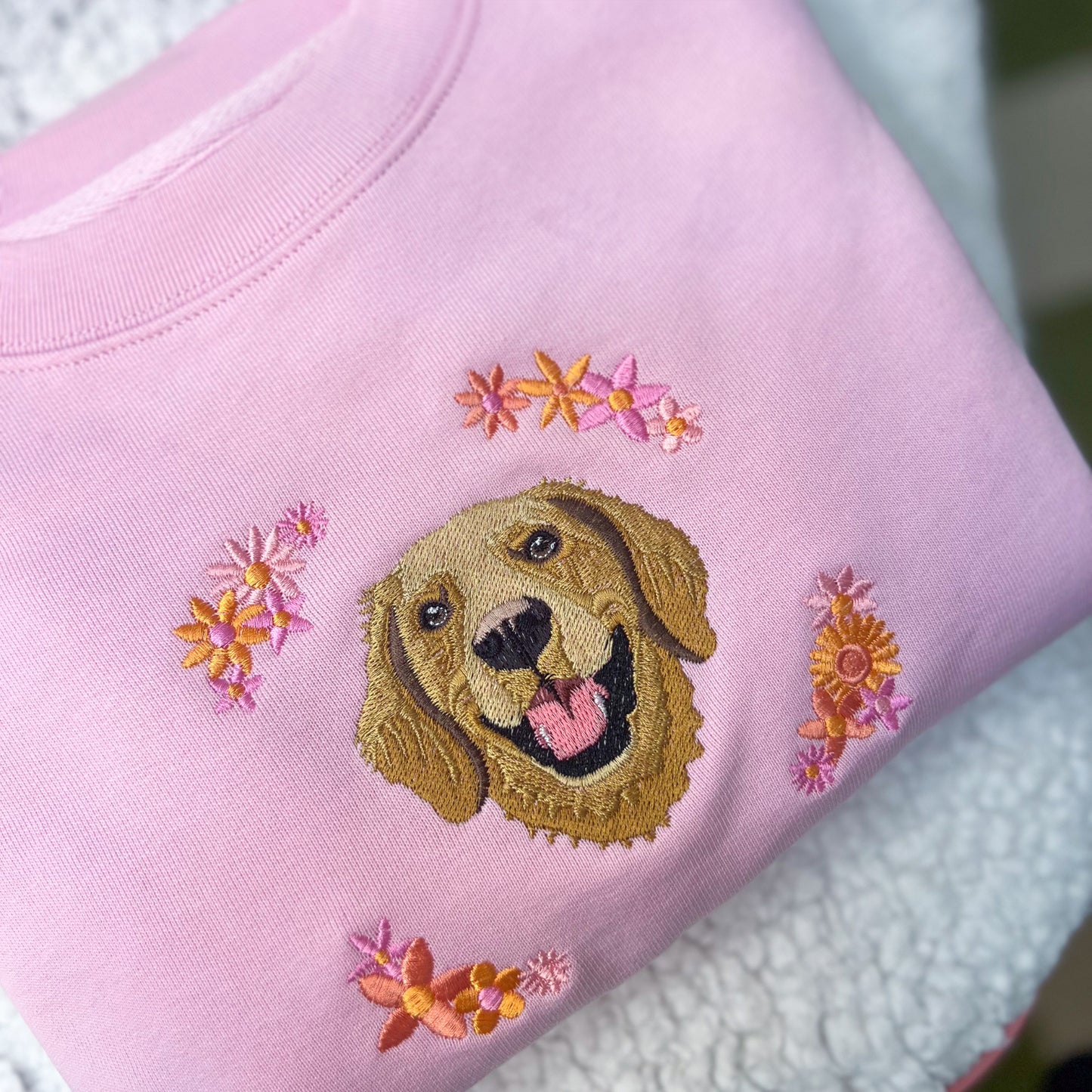 Embroidered Pet Portrait Spring Flowers Organic Sweatshirt