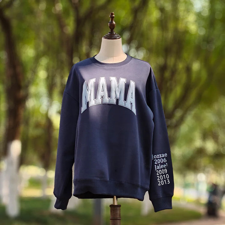 Custom Puff Mama Sweatshirt With Names On Sleeve