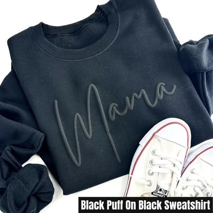 Custom Puff Mama Sweatshirt With Kids Names On Sleeve