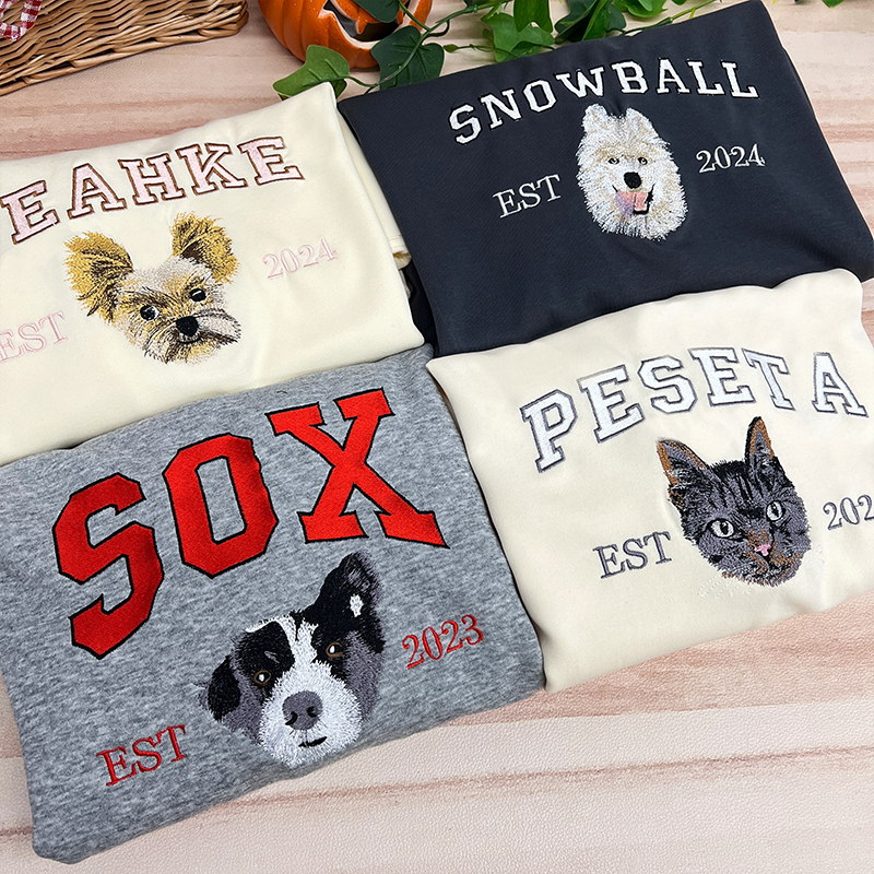 Personalized Embroidered Sweatshirt with Pet Portraits