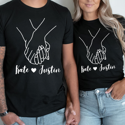 Personalized Hand in Hand Printed On The Chest T-shirt