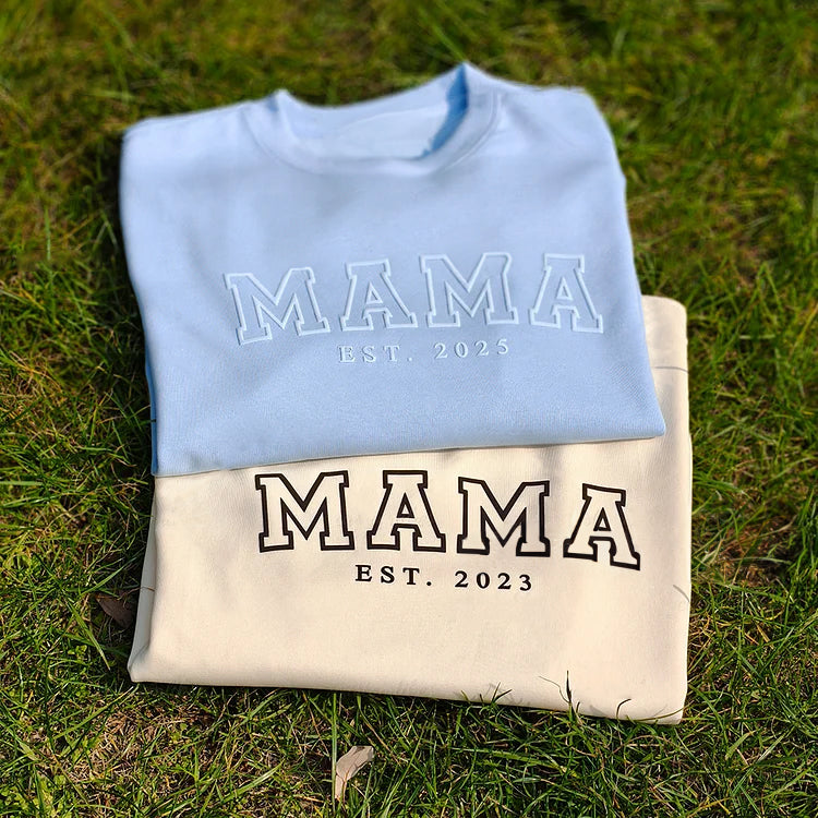 Custom Puff Mama Est Sweatshirt With Names On Sleeve