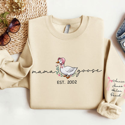 Sweat-shirt personnalisé à manches longues imprimé Mama Goose Est., cadeau pour maman et grand-mère