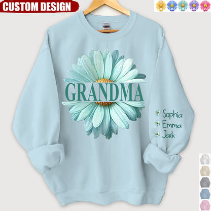 Grandma Flower Daisy Color And Grandkids Sweatshirt