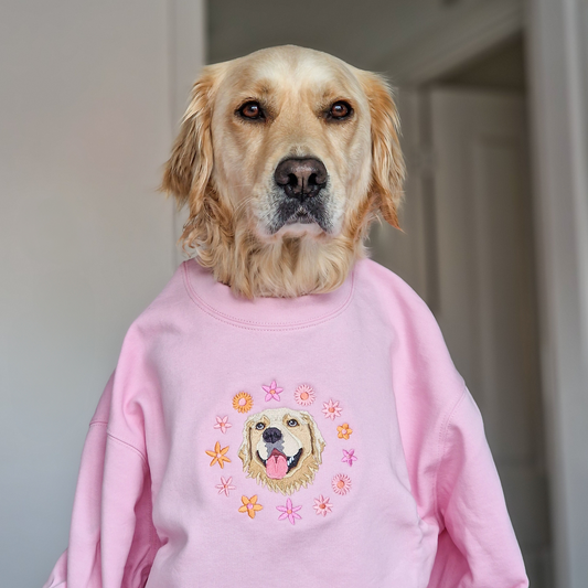 Embroidered Pet Portrait Spring Flowers Organic Sweatshirt