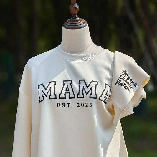 Custom Puff Mama Est Sweatshirt With Names On Sleeve