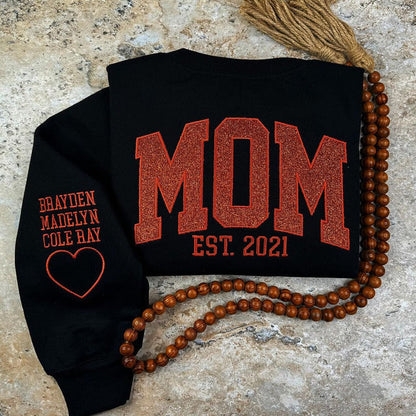 Custom Embroidered Glitter Vinyl MAMA Sweatshirt-Gift For Mom & Grandma