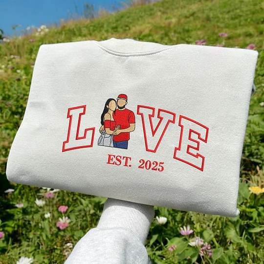 Personalized Embroidered Photo Couple LOVE Est Year Sweatshirt