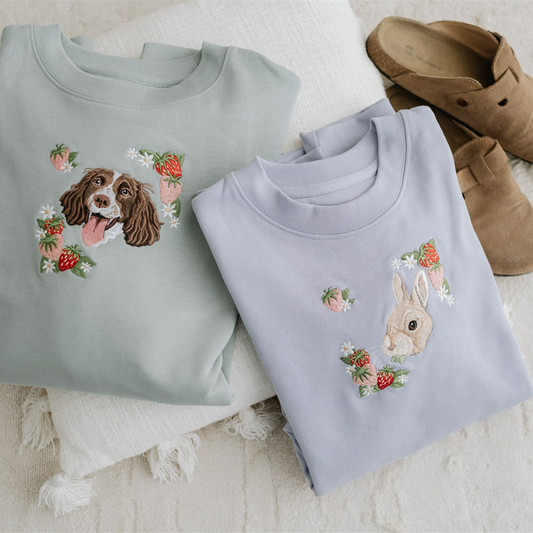 Embroidered Pet Portrait Organic Strawberry Sweatshirt
